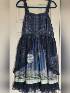NWT Lolita Fashion Navy Blue Arabian Knights Theme Fantasy Tiered Sundress